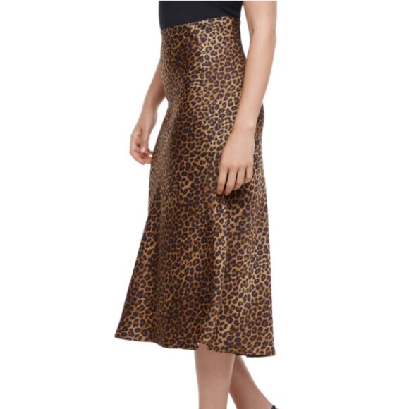 Express Women's Large Satin Leopard Print Midi Skirt - Picture 3 of 5